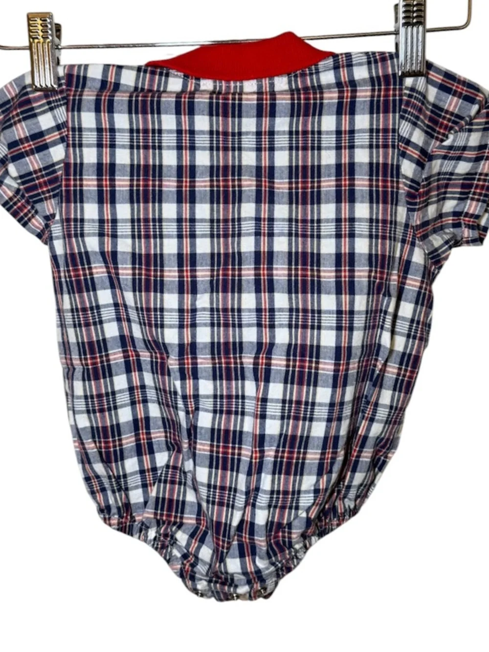 Vintage OshKosh BGosh Baby Boy Plaid Romper Bodysuit Red Collar Snap Crotch